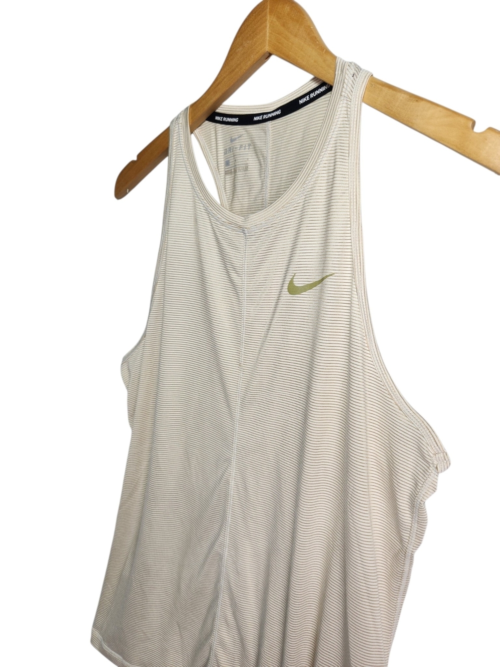 Nike Running Dri-FIT Tank Top Women's Large Cream Tan Stripe Racerback Athletic - Picture 2 of 15